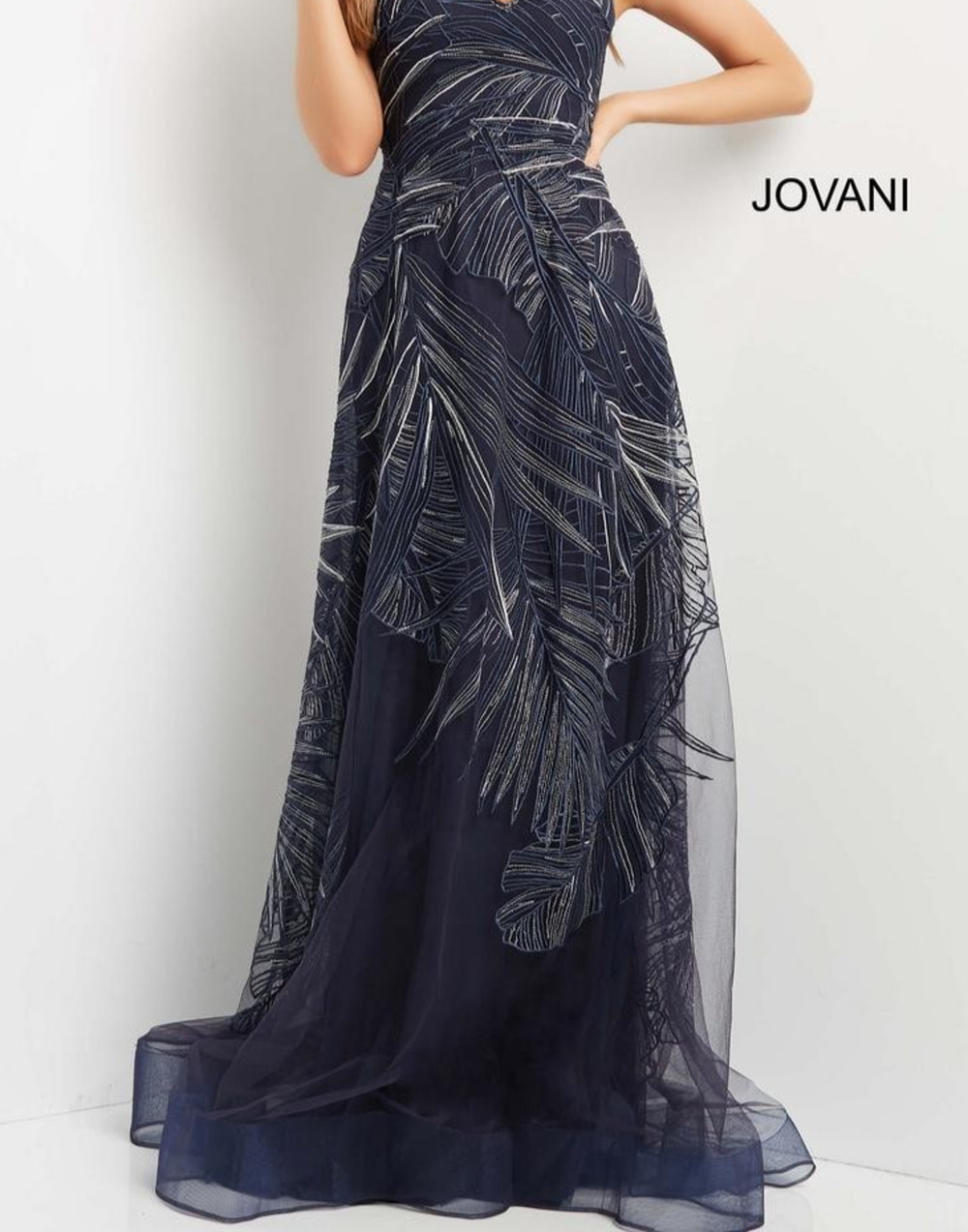 Jovani Gown Navy Blue V-Neck Formal Gown 06829A Size 2